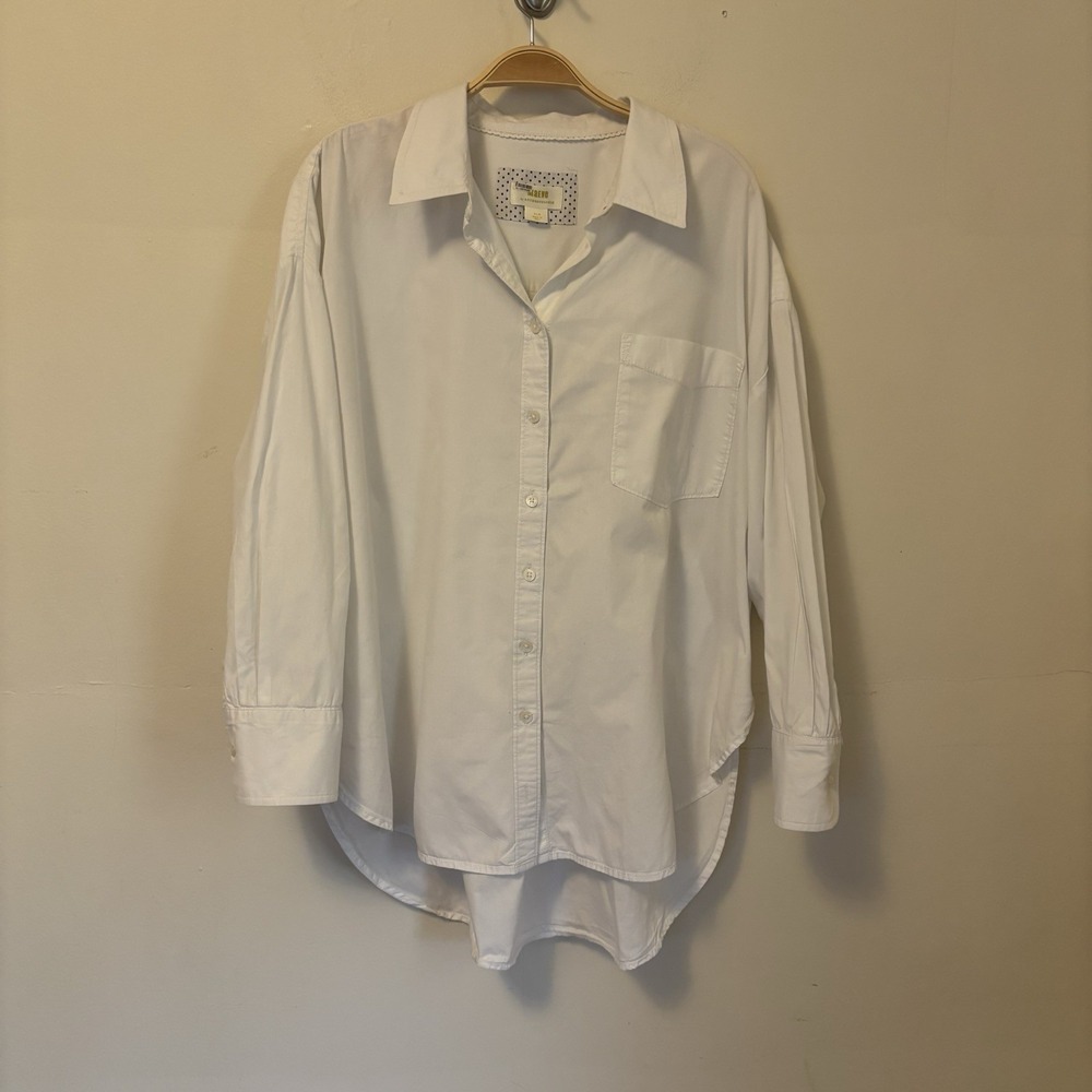 Maeve Button Down Shirt Tunic White Preppy 100% Cotton XL Petite Officecore DESC